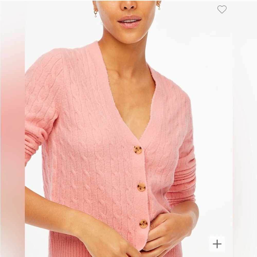 J. CREW Extra Soft Pink Cable Knit Cardigan Sweater